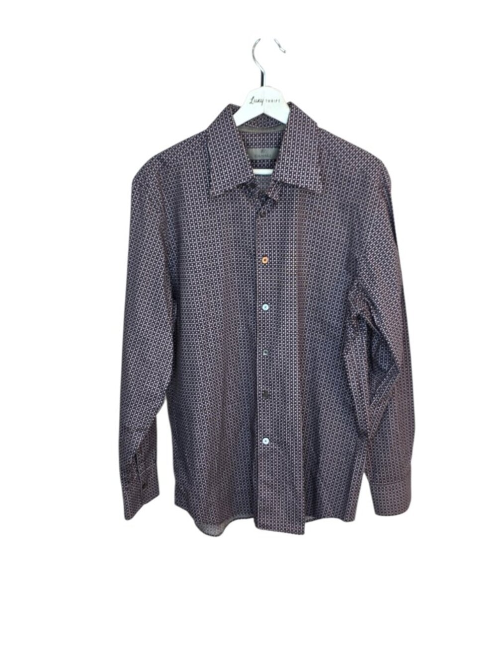 Canali Men's Long Sleeve Button Up Dress Shirt, Allover Print, Collared, Sz XL